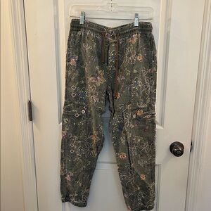 Anthropology Olive Green Floral Cargo Pants